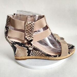 Sacha London Strappy Espadrille Platform Wedge Sandals Leather Snakeskin Size 8